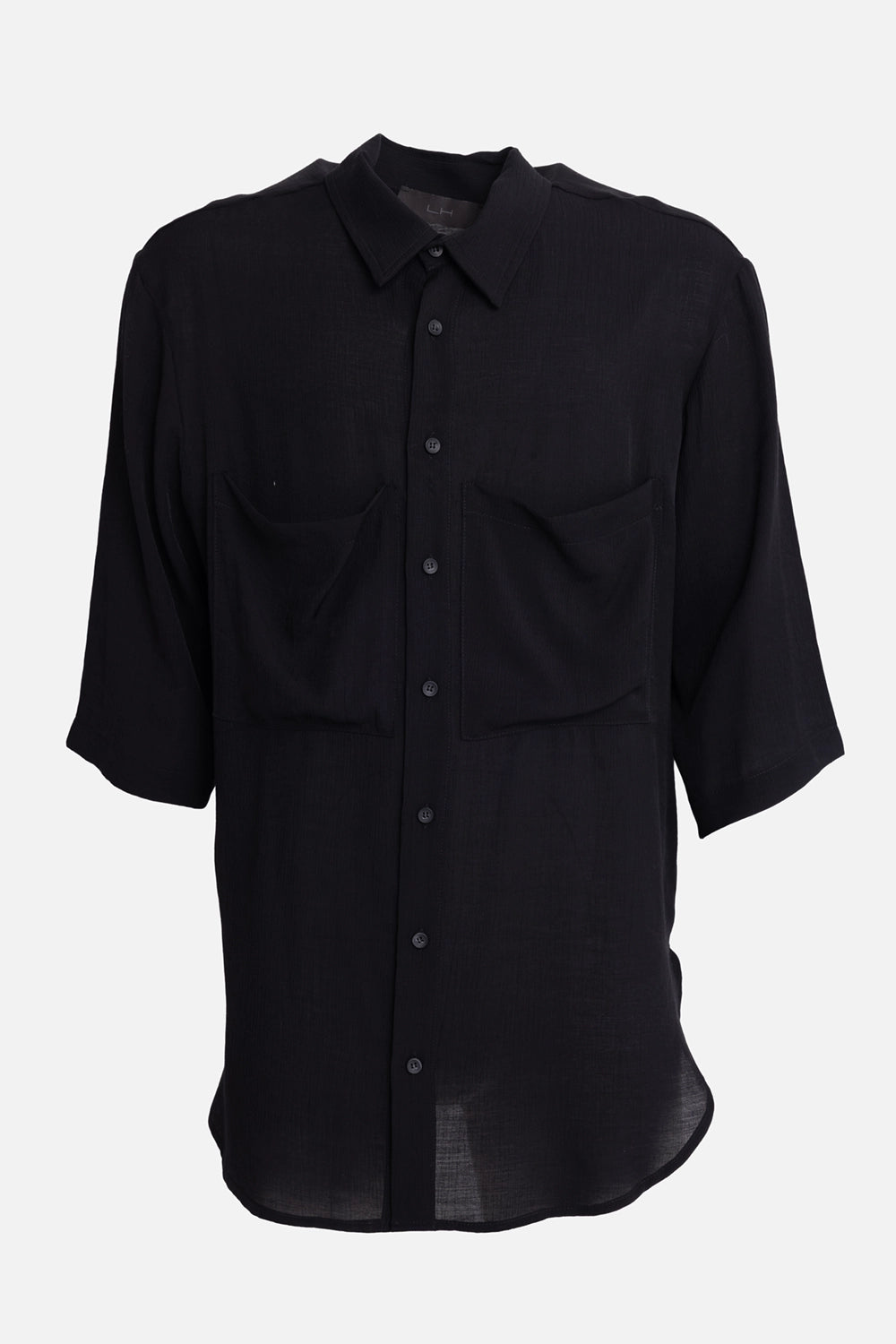 La Haine Inside Us men's overshirt in black, front view, dual chest pockets and tonal buttons