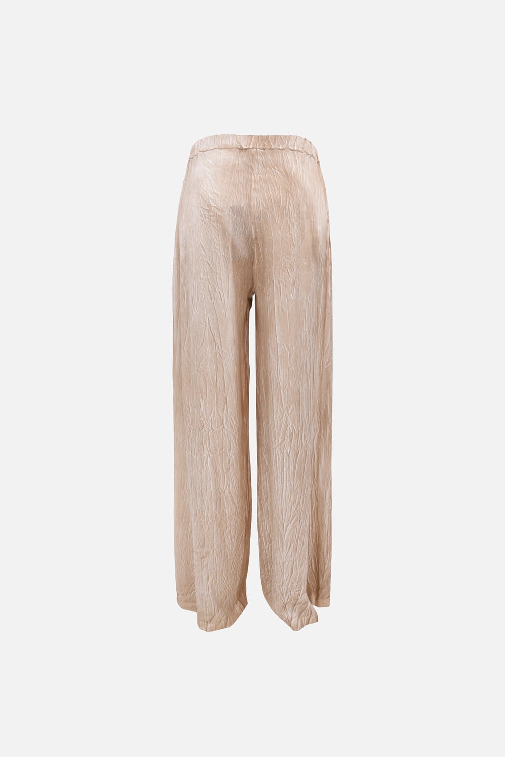 Avant Toi women’s palazzo pants in cork, back view, straight wide-leg fall with softly lustrous finish