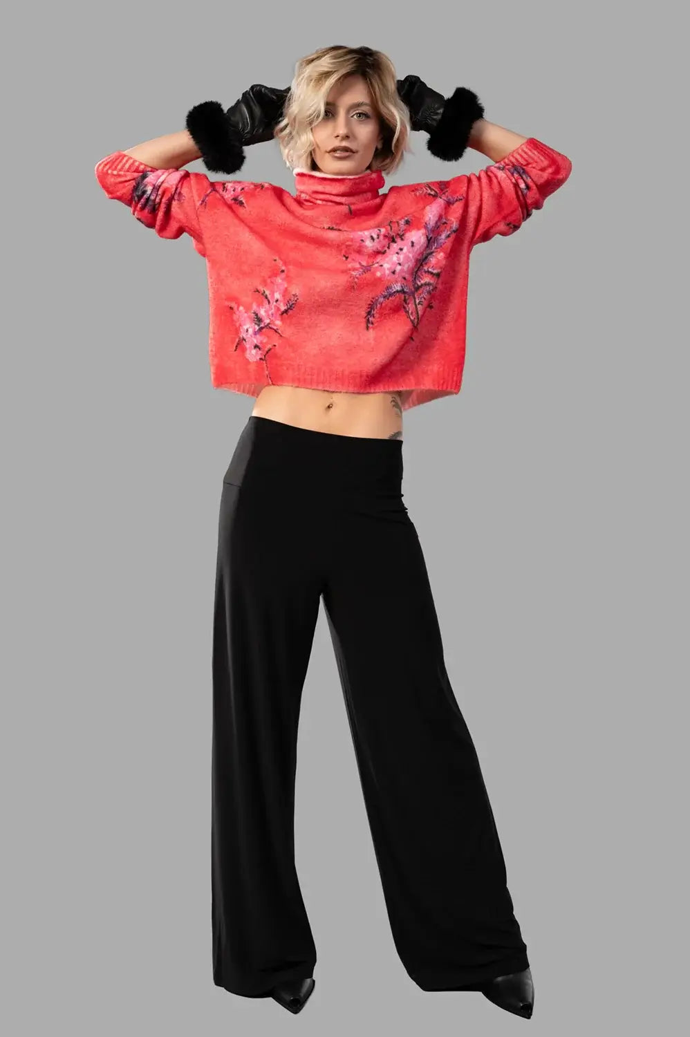 Norma Kamali straight leg pant in black, on‑model full length, high waist and relaxed wide silhouette