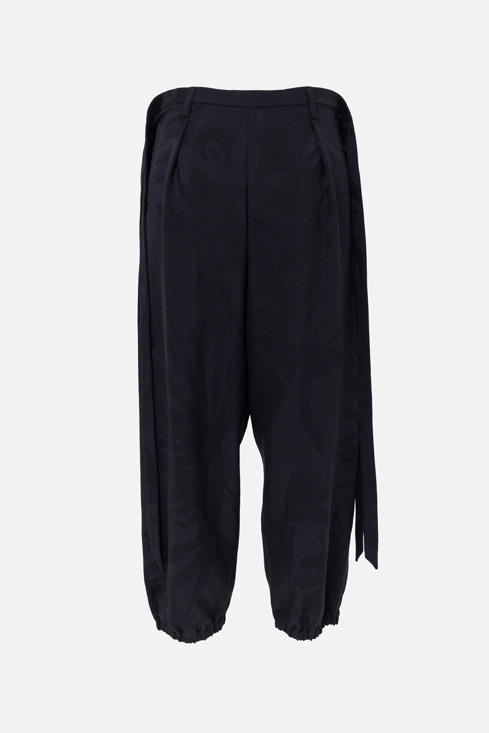 Pre-owned Saint Laurent women's pants in black, back view, belt loops and gathered elastic cuffs