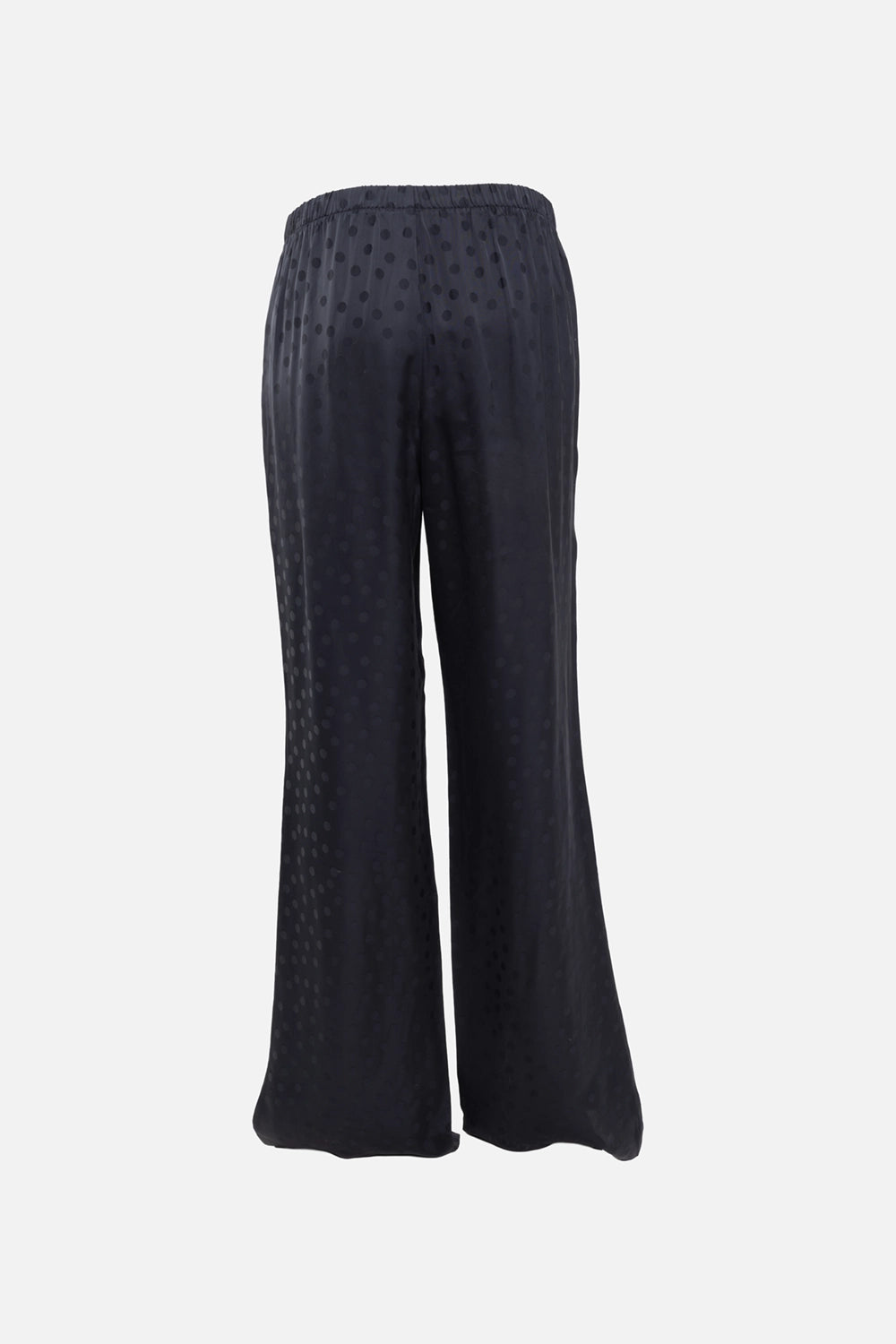 ANINE BING women’s pants in black dot jacquard, back view, elastic waistband and wide-leg drape.