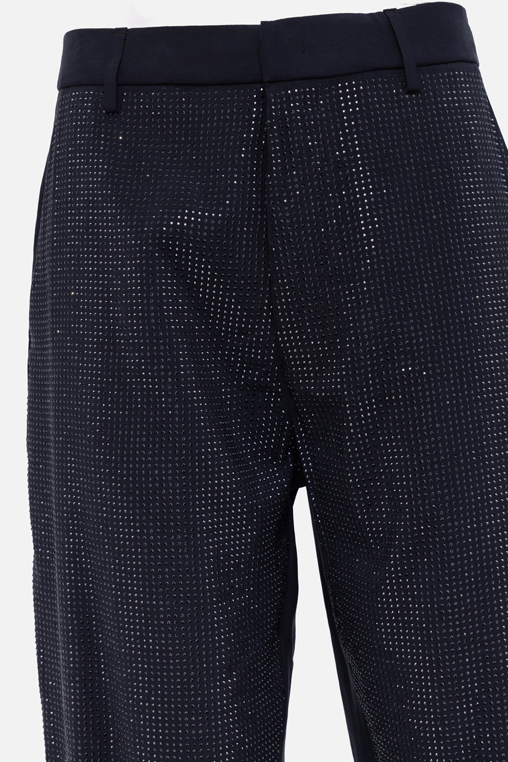 Pre-owned Dondup women's pants in black, waist detail, belt loops and rhinestone-studded fabric