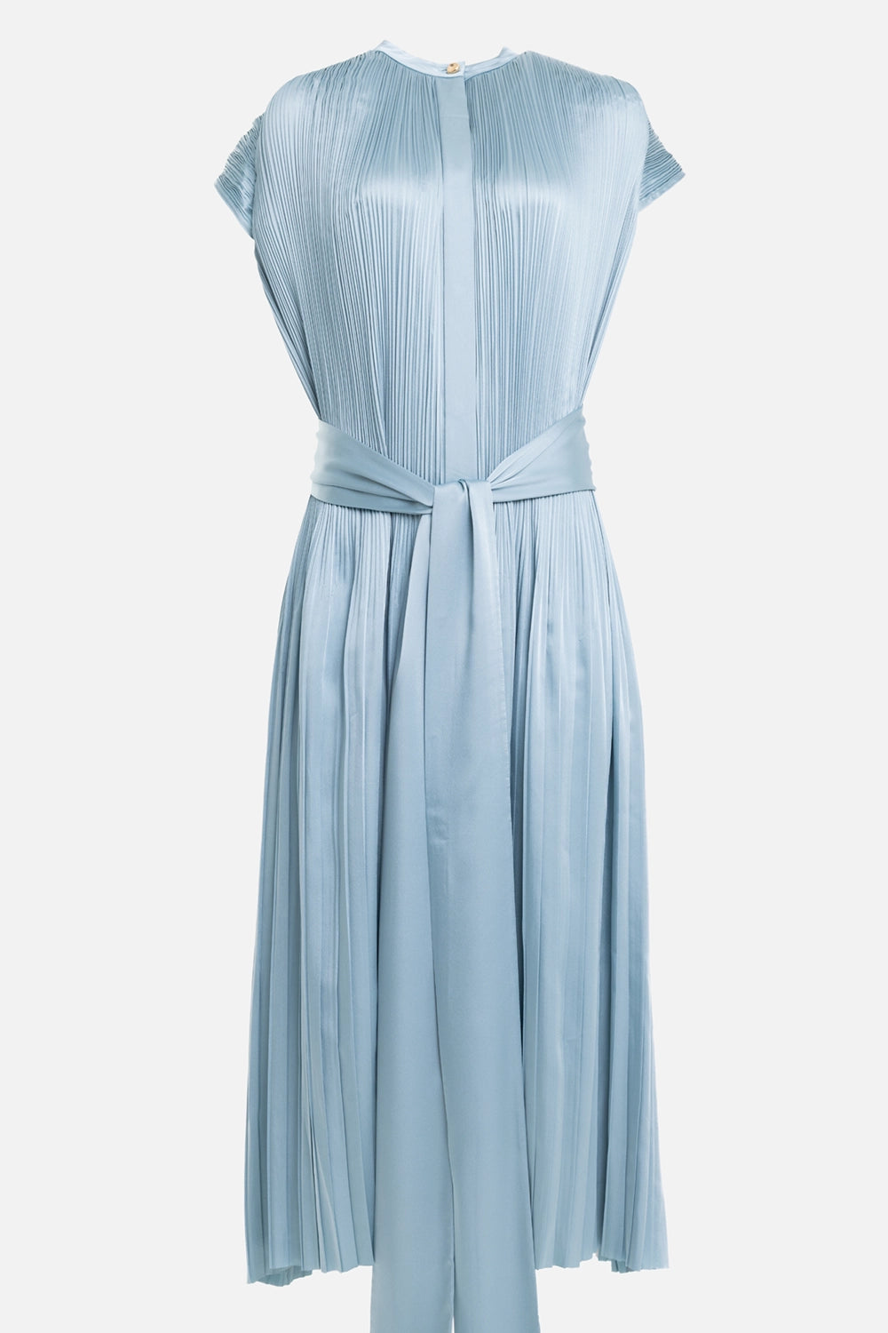 JOSEPH women's Phare dress in Chambray, front view, concealed placket and long tie belt