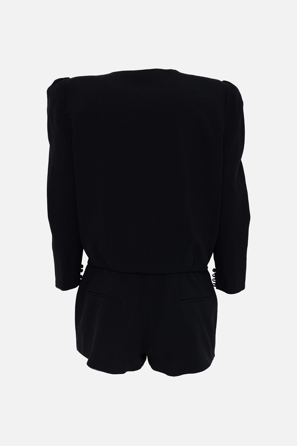 Pre-owned Saint Laurent women's playsuit in black, back view, tailored shorts with welt pockets