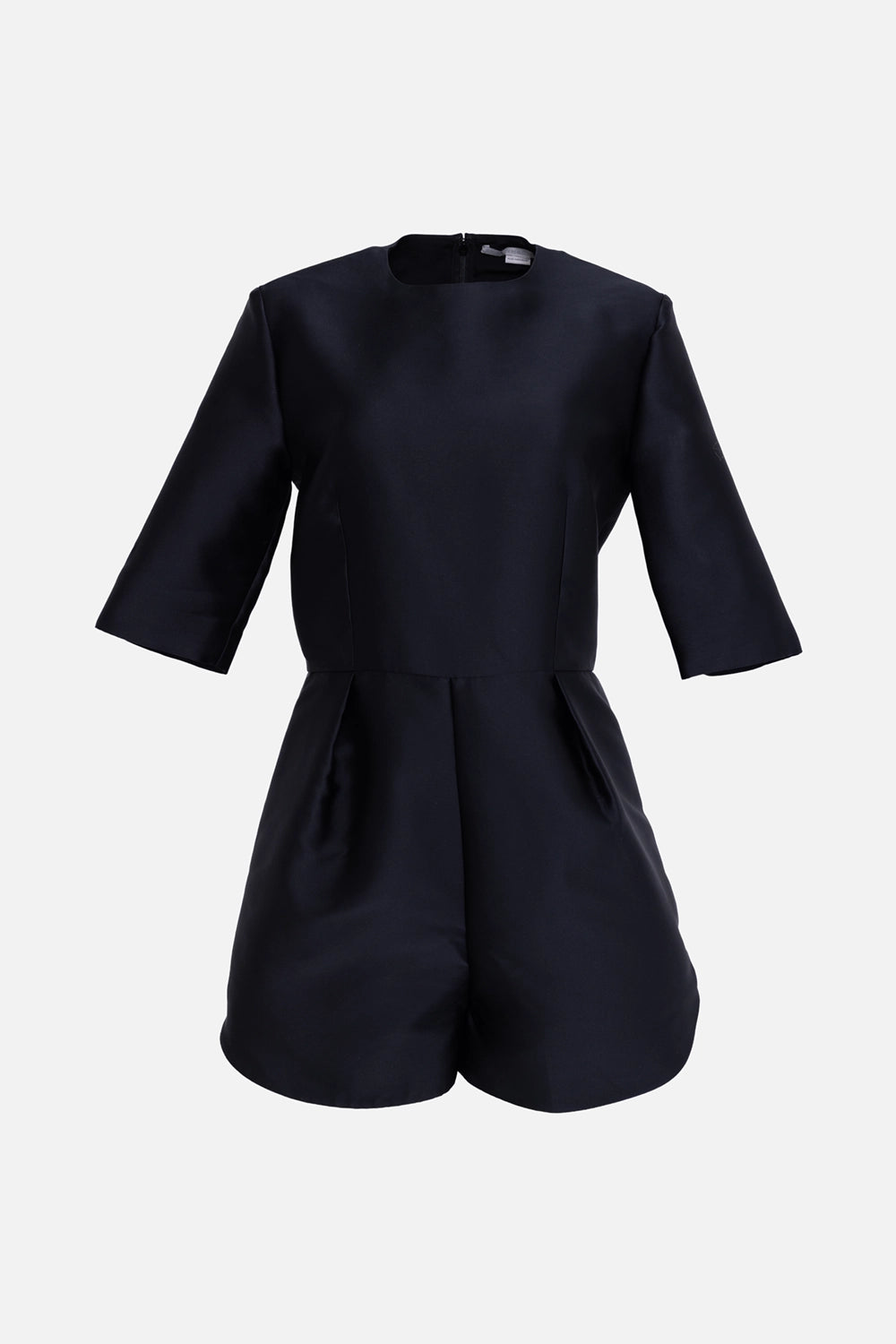 Pre-owned Saint Laurent women's playsuit in black, front view, crew neckline and elbow-length sleeves