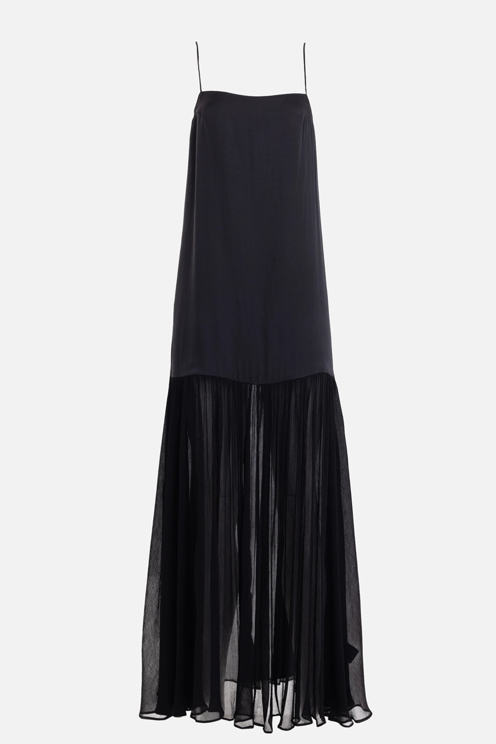 ANINE BING women's maxi dress in Black, back view with hidden zip and curved drop-waist seam