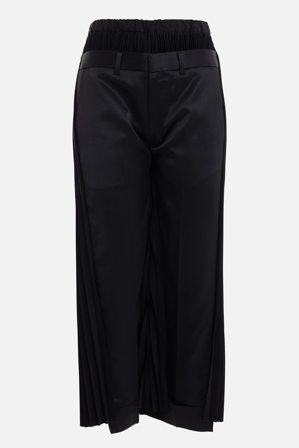 Junya Watanabe women's trousers in Black, front view with belt loops and smooth tailored panels
