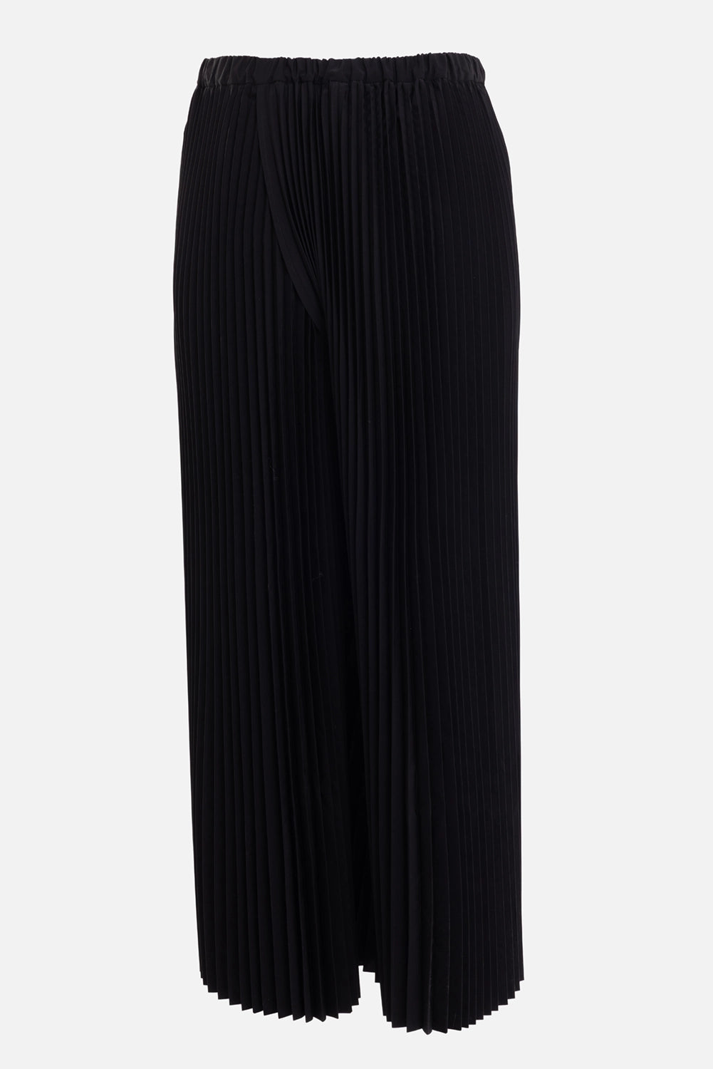 Junya Watanabe women's trousers in Black, cropped front view with smooth waistband and side pleats