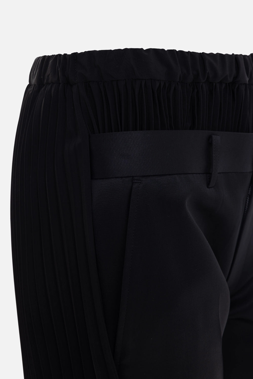 Junya Watanabe women's trousers in Black, hem detail with knife pleats and smooth wide-leg panel