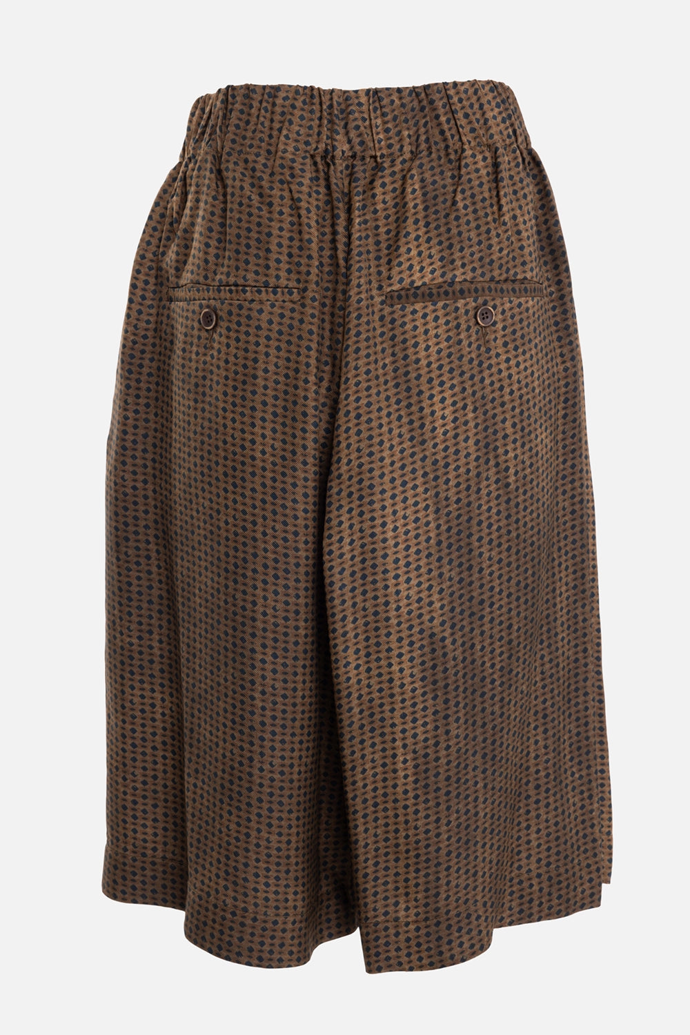 Uma Wang women's Poema pants in mustard brown, back view, elastic waist and buttoned welt pockets