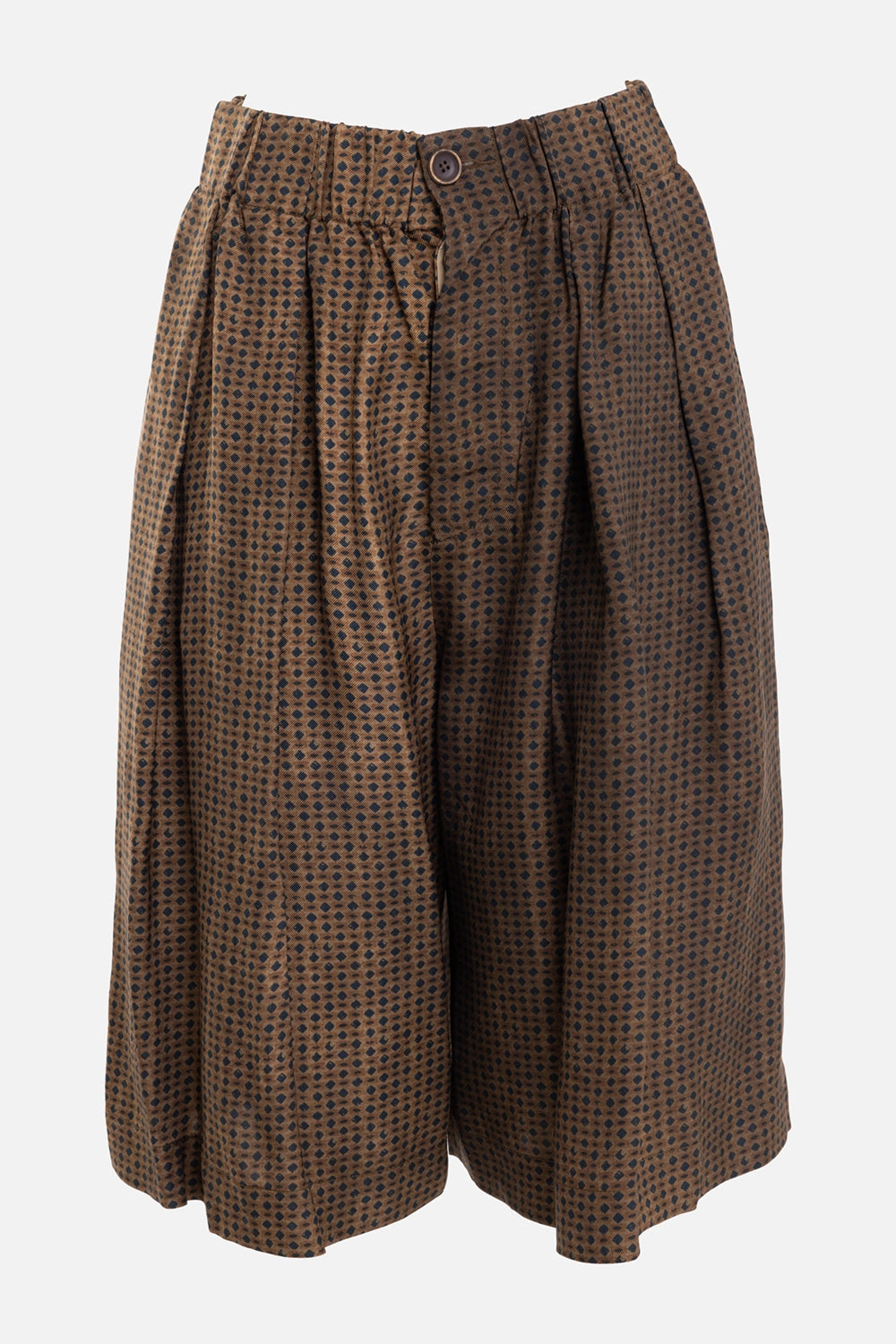 Uma Wang women's Poema pants in mustard brown, front view, button waist and deep pleats