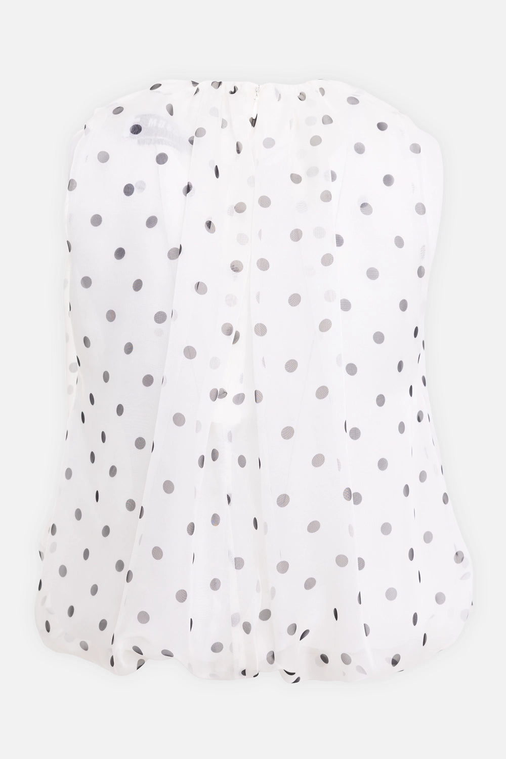 MSGM women's chiffon balloon top in white/black, back view with hidden zip and softly gathered hem