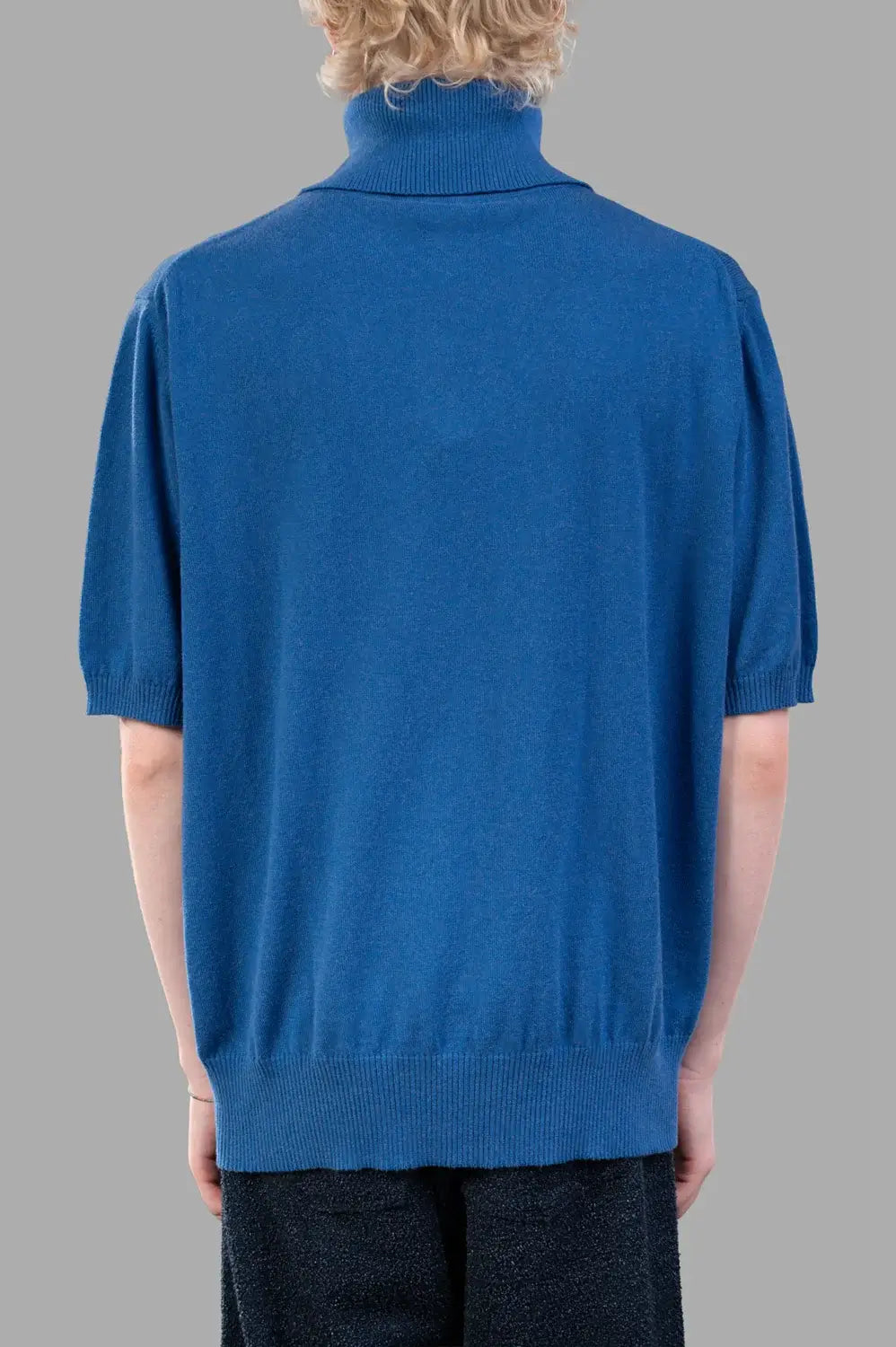Vivienne Westwood polo shirt in blue, back view, ribbed hem, turned-up collar, short sleeves