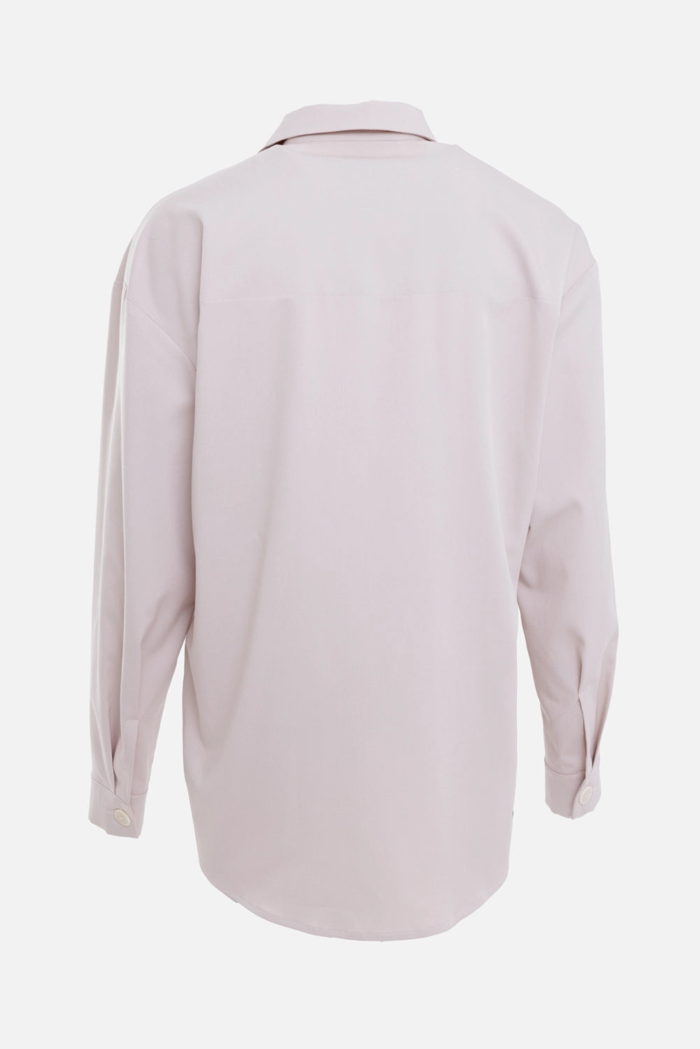 Gaëlle Paris men's shirt jacket in beige, back view, plain yoke seam and curved long hem