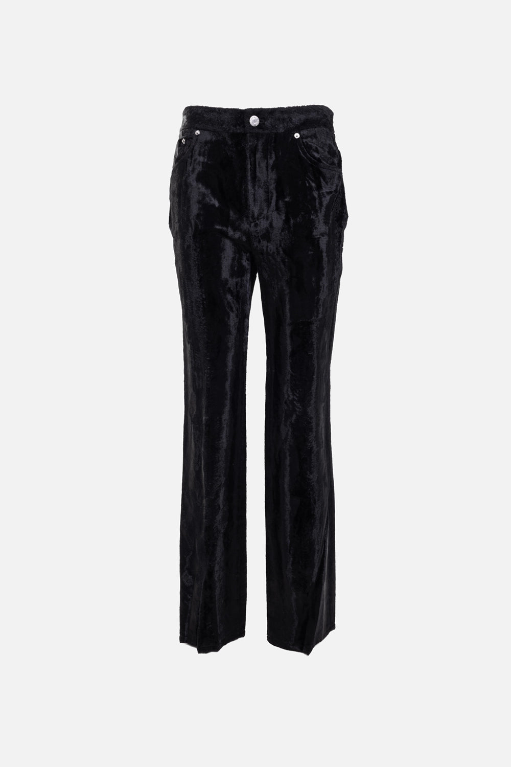 Helmut Lang women's pony-effect pants in black, front view, five-pocket styling with button closure