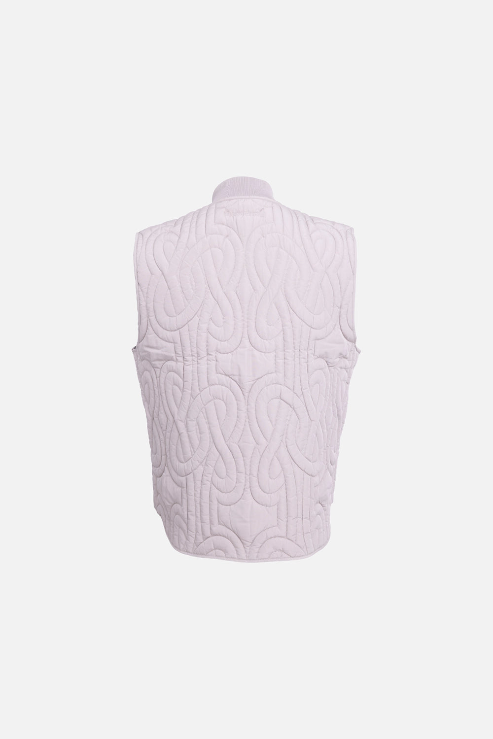 Filling Pieces mens quilted vest in Atmosphere, back view, all-over swirling quilt pattern