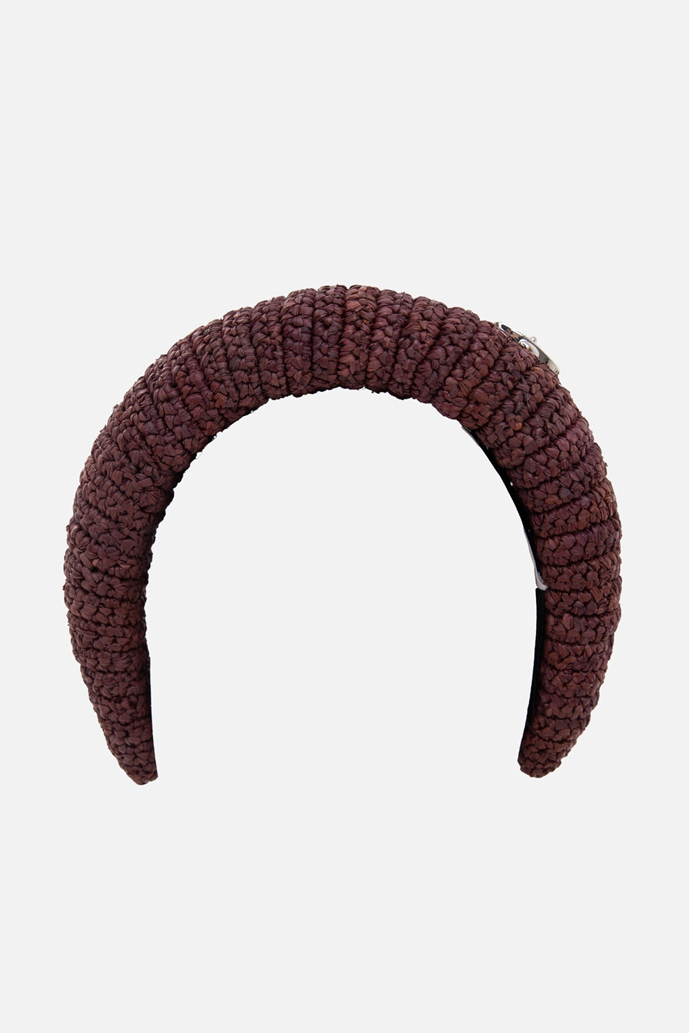 Vivienne Westwood women's headband in chocolate brown, front view, padded raffia arch