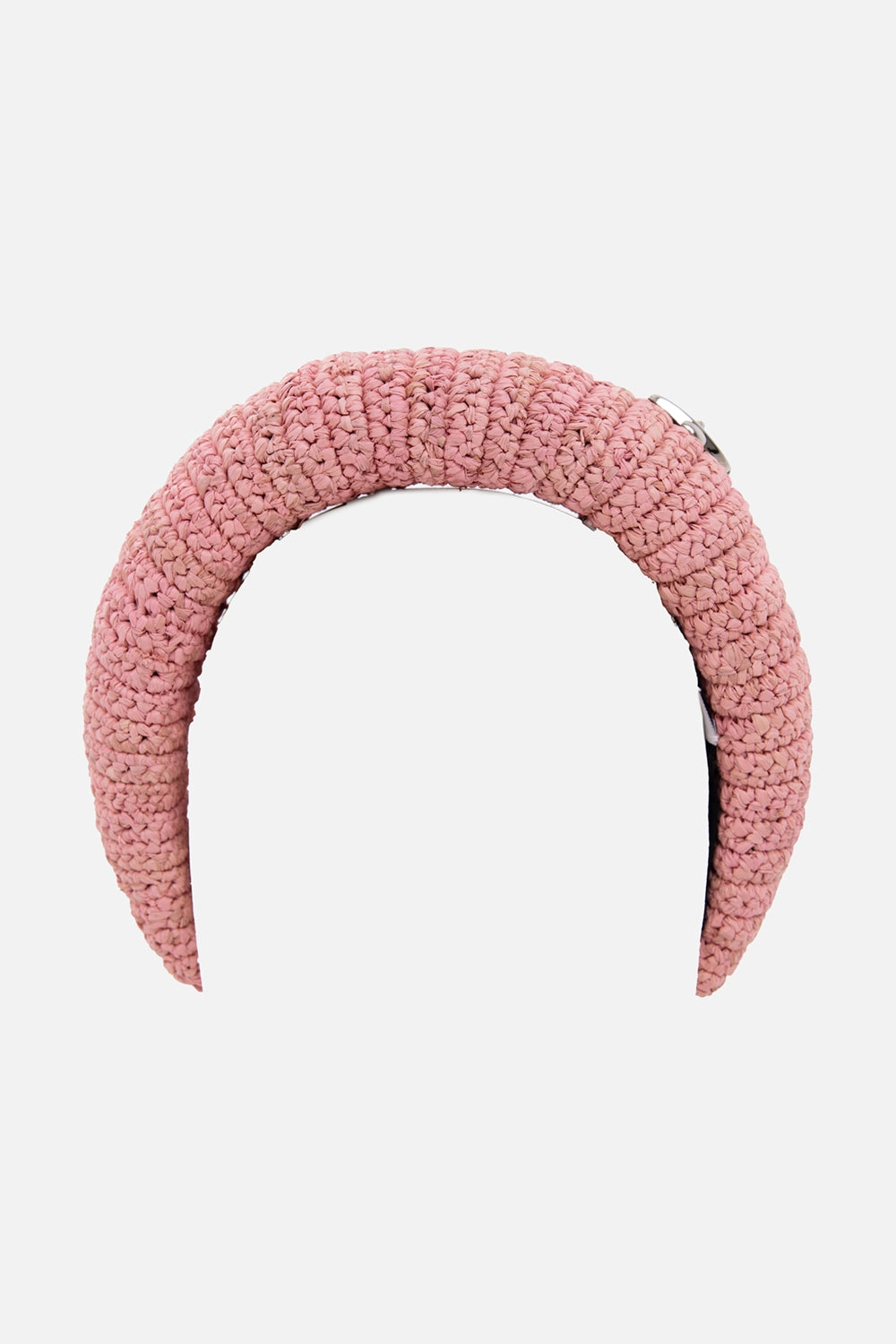 Vivienne Westwood women's headband in rose poudre, front view, padded raffia arch with woven texture