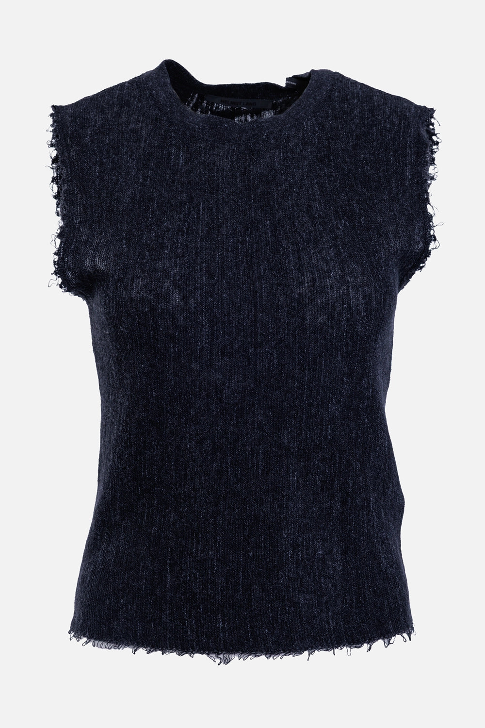 Helmut Lang women's Raw-Edge Tank in black, front view with crew neck and frayed sleeveless edges