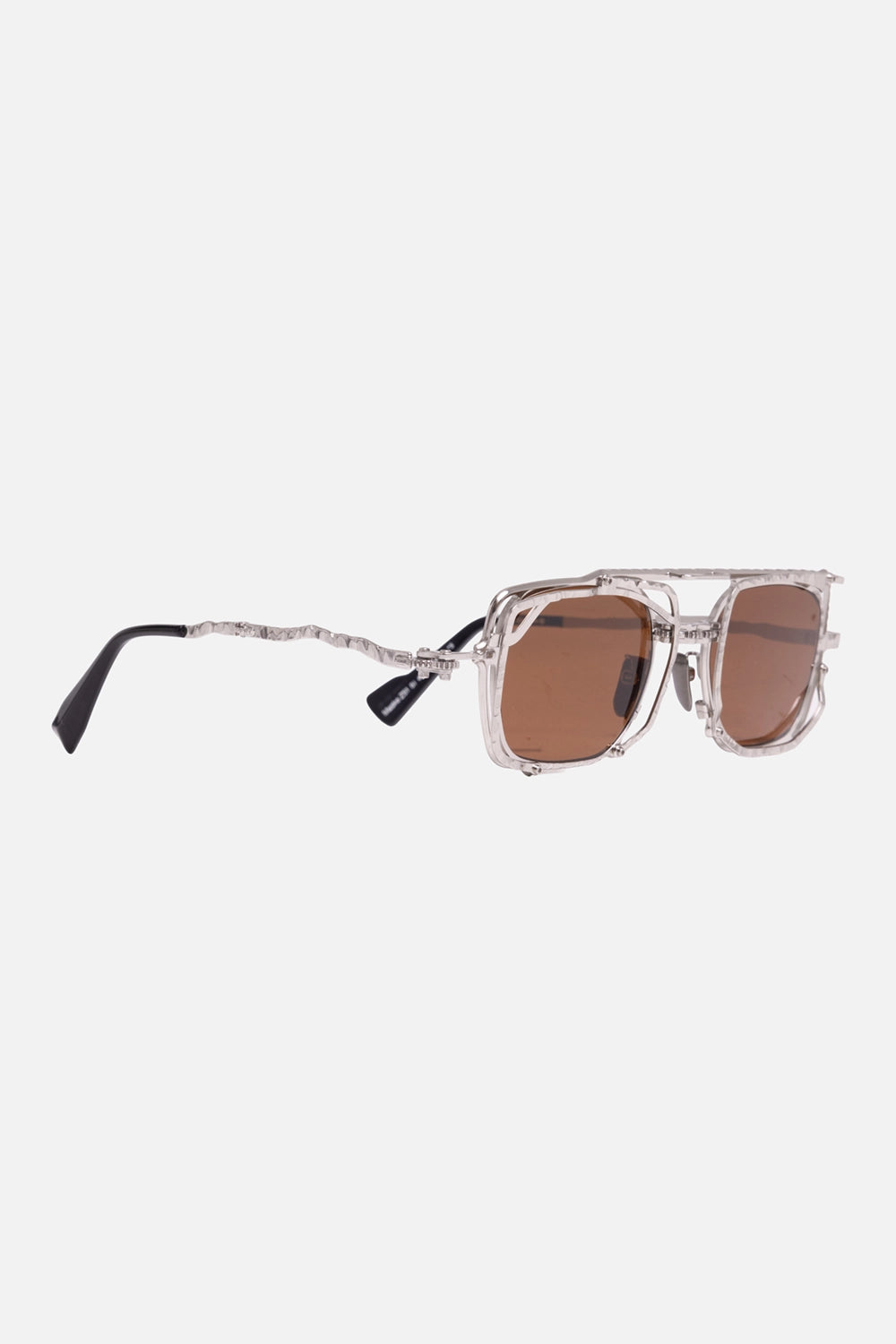 Kuboraum unisex rectangular sunglasses in silver, 3/4 view, textured temple and black tip