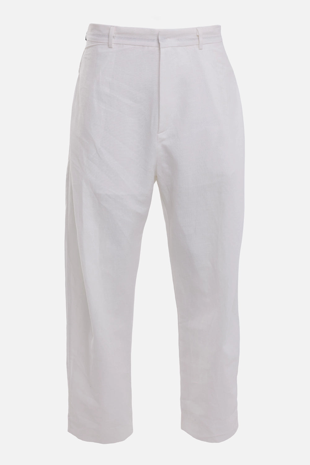 Giovanni Cavagna men's trousers in white, front view, belt loops and concealed front closure