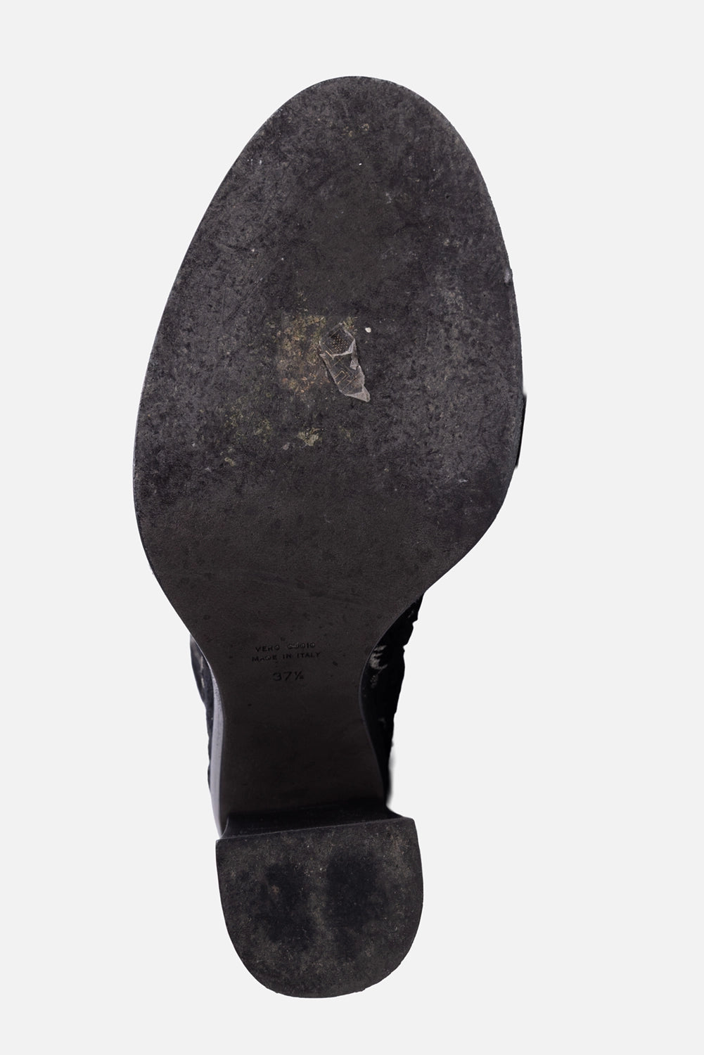 Pre-owned Ann Demeulemeester womens heeled ankle boots in black, sole view, worn outsole with size marking