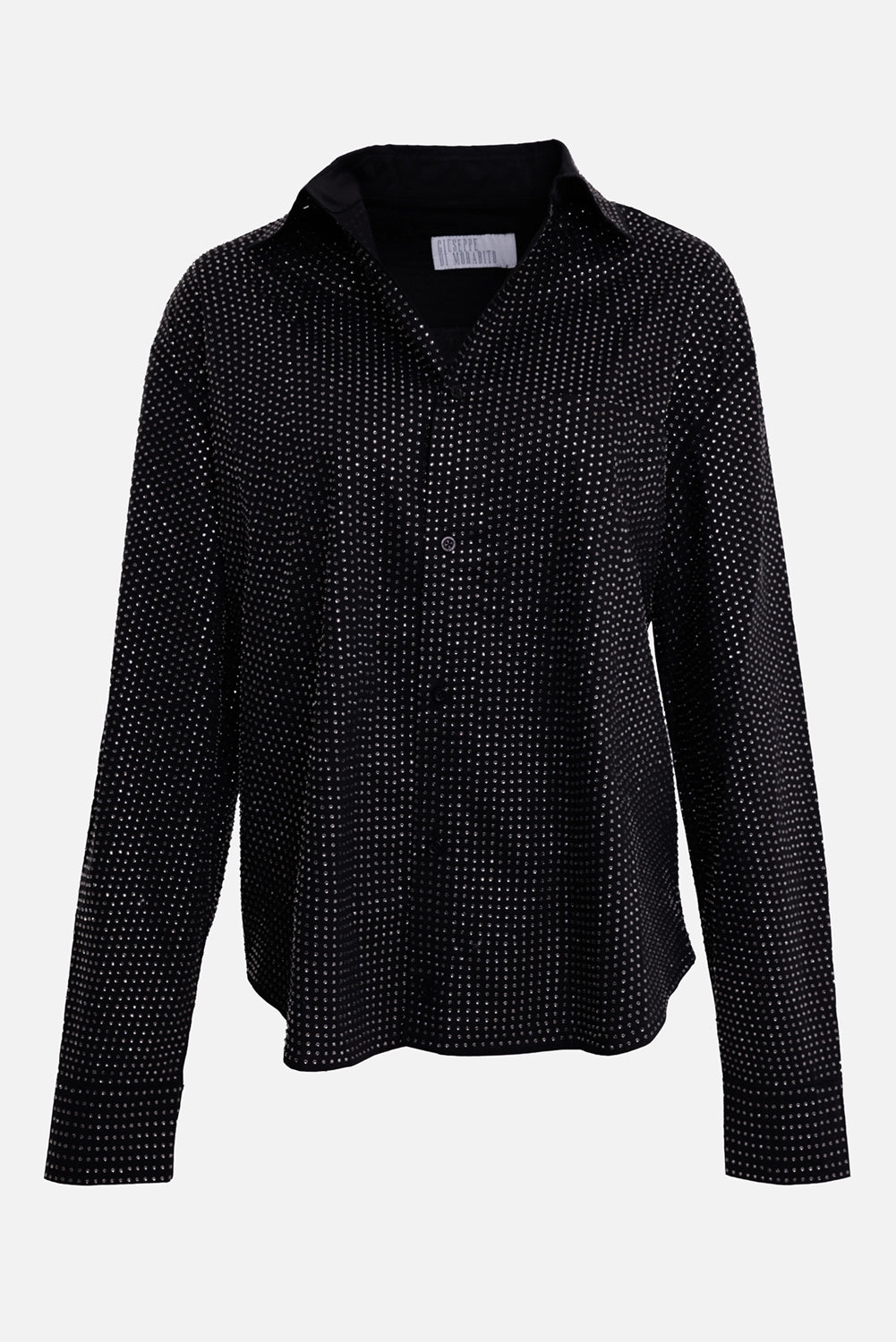Giuseppe Di Morabito women's shirt in black, front view, button placket and allover rhinestones