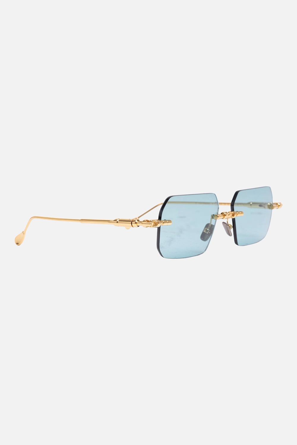 Kuboraum unisex rimless rectangular sunglasses in gold, 3/4 view, slim temples and mechanical hinge