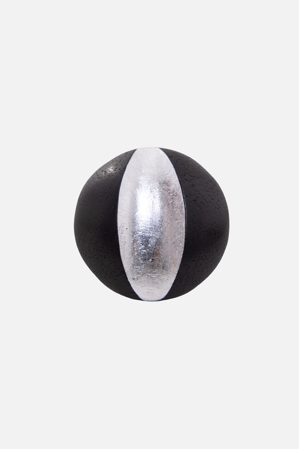 Monies women's ring in black/silver, front view, domed round disc with silver-foil crest