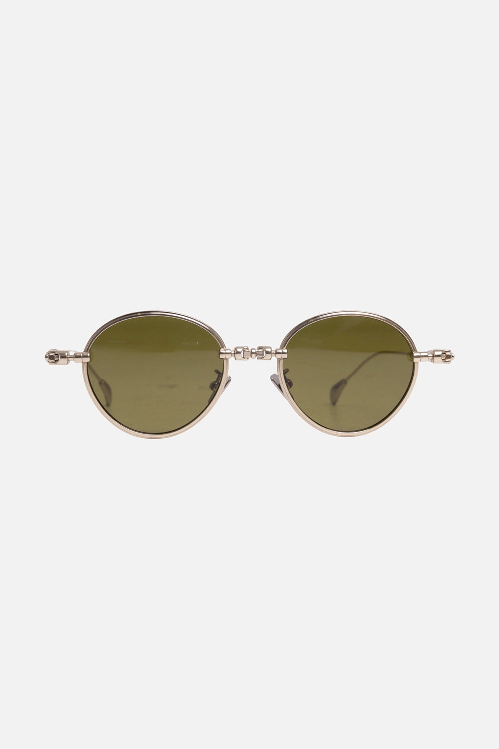 Kuboraum unisex round sunglasses in gold, front view, green lenses and mechanical bridge