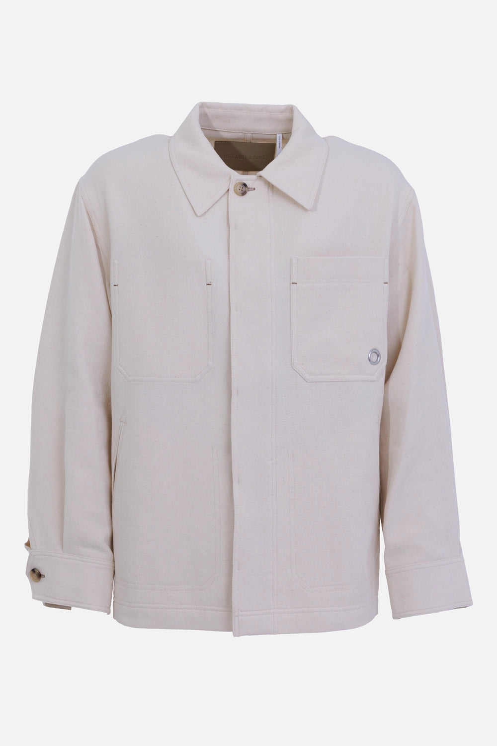 Helmut Lang men's Sailor Overshirt in muslin, front view with dual chest pockets and metal eyelet
