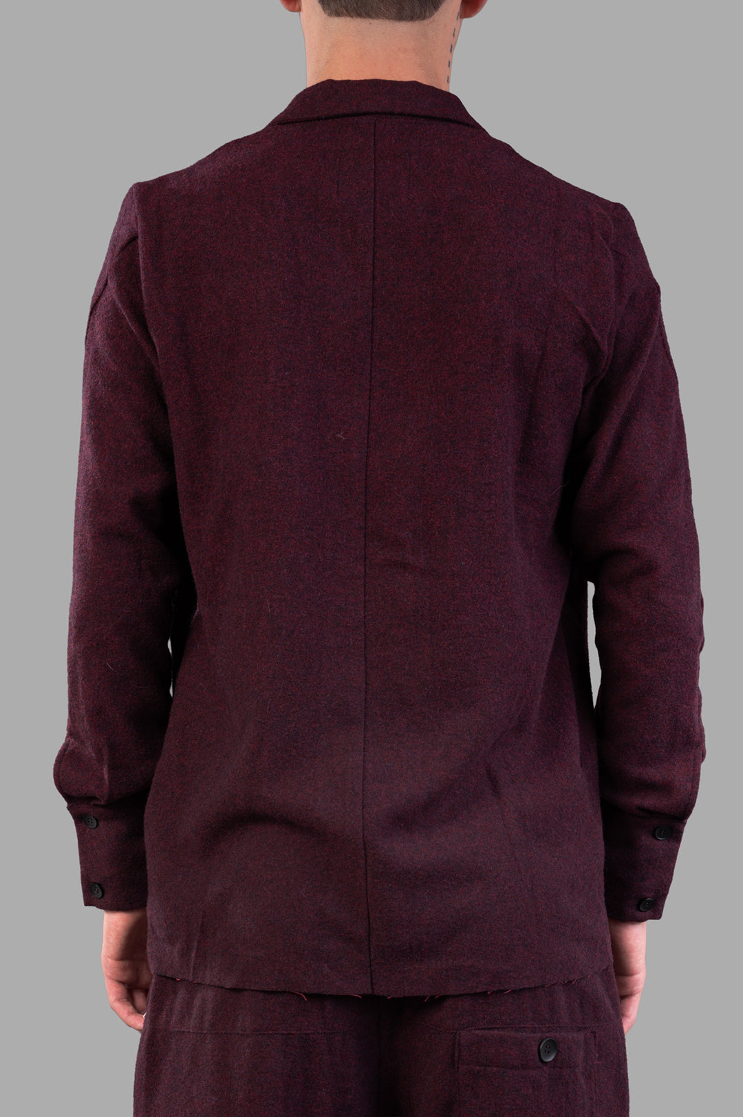 Marc Point Double-breasted Blazer in Burgundy, displaying the back view, showcasing premium wool texture and tailored fit.