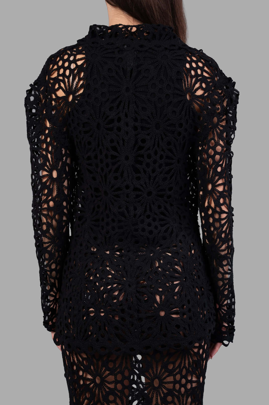 Norma Kamali Floral-motif Jacket, black, showcasing refined floral details from the back, highlighting its elegant design.