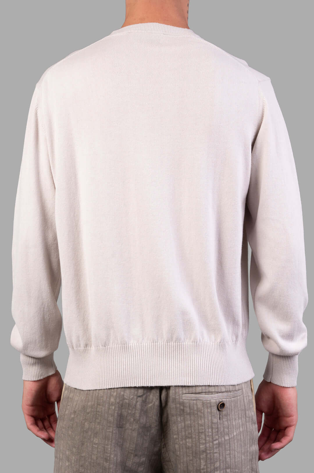 Vivienne Westwood Cream Orb-embroidered Jumper, showcasing the back view with rib-knit details and relaxed fit in Dusty White.