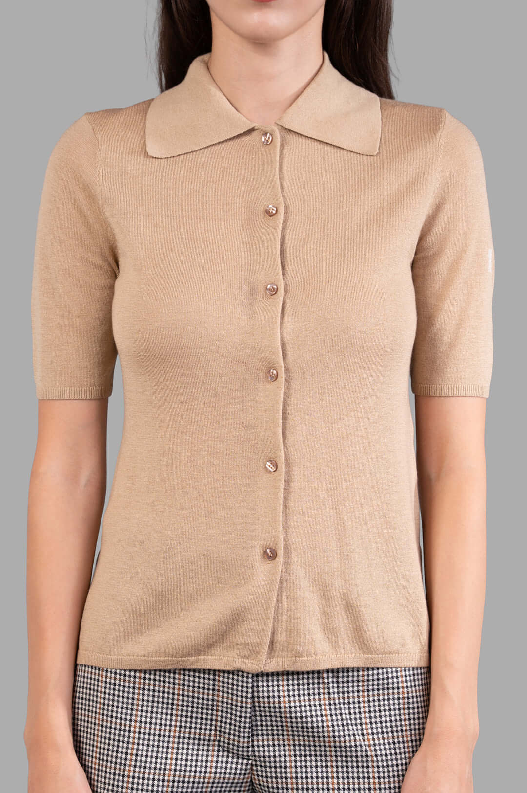 By Malene Birger Dotta Blouse in beige, showcasing a front view with a classic collar and button details.
