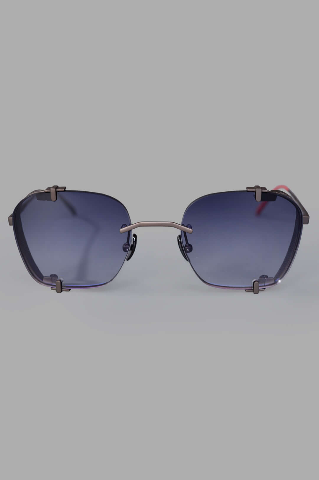 Vysen Eyewear The Bei - BE2 front view, showcasing rimless titanium clubmaster design with sleek black matte finish.