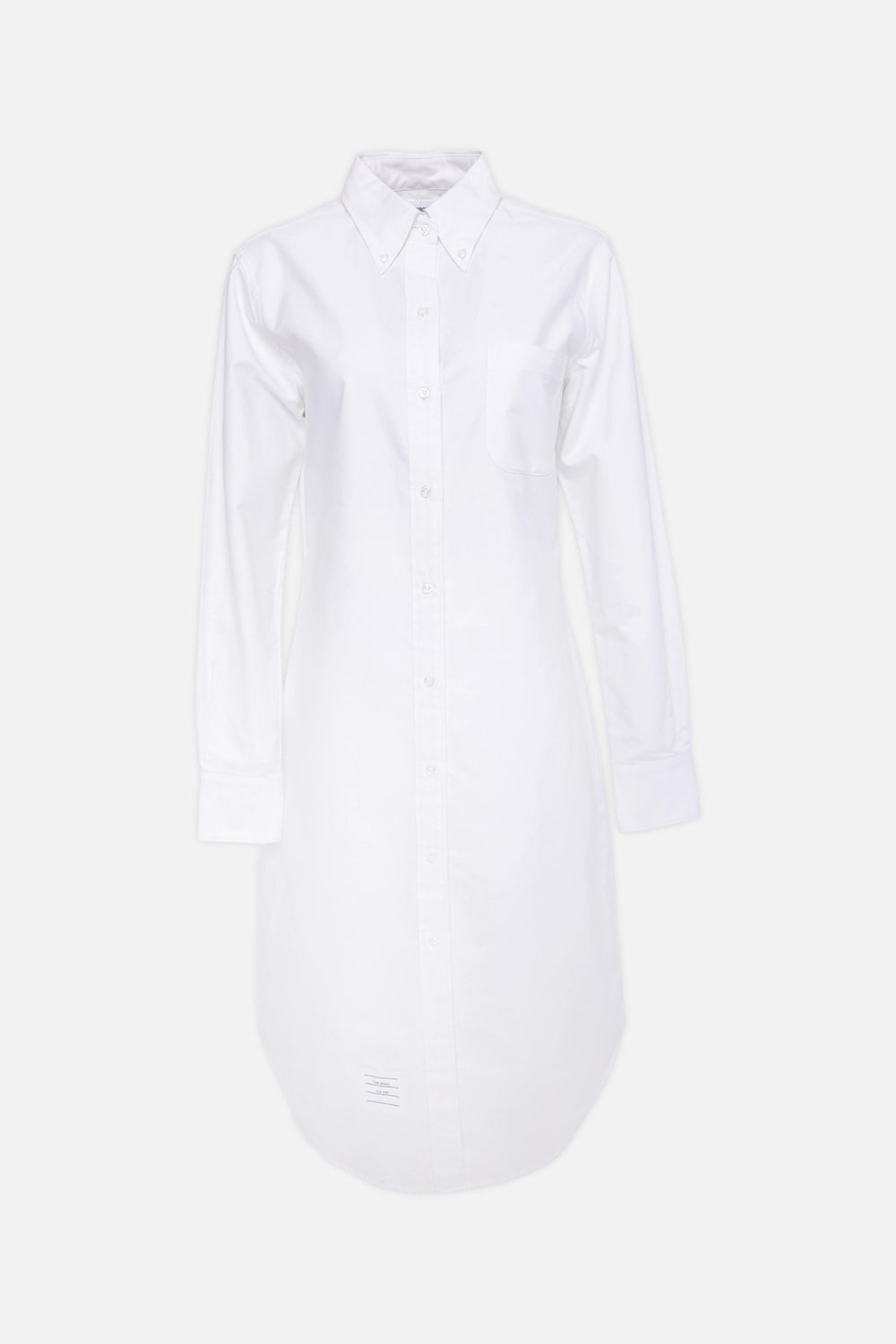 Pre-owned Thom Browne women's shirt dress in white, front view, button-down collar and chest patch pocket