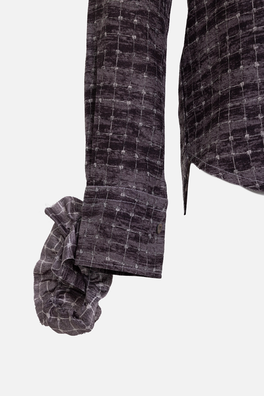 Marc Point men's shirt in dusty plum, cuff detail, ruffled sleeve edge worn at the wrist