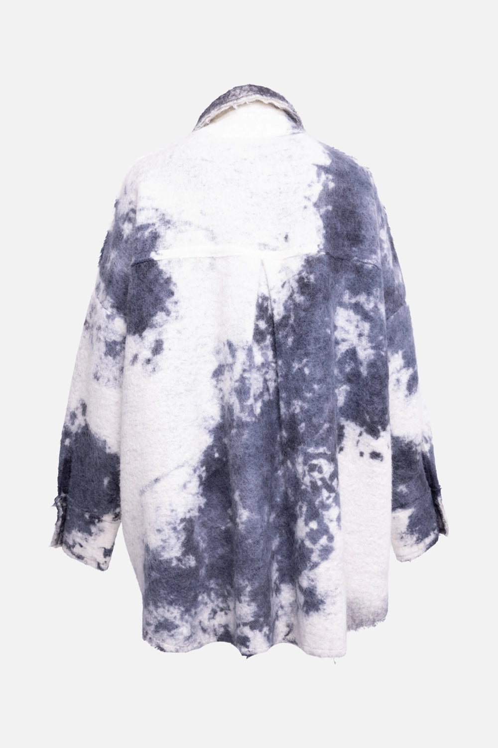 Pre-owned Avant Toi unisex shirt jacket in grey and ivory, back view, oversized silhouette with marbled pattern