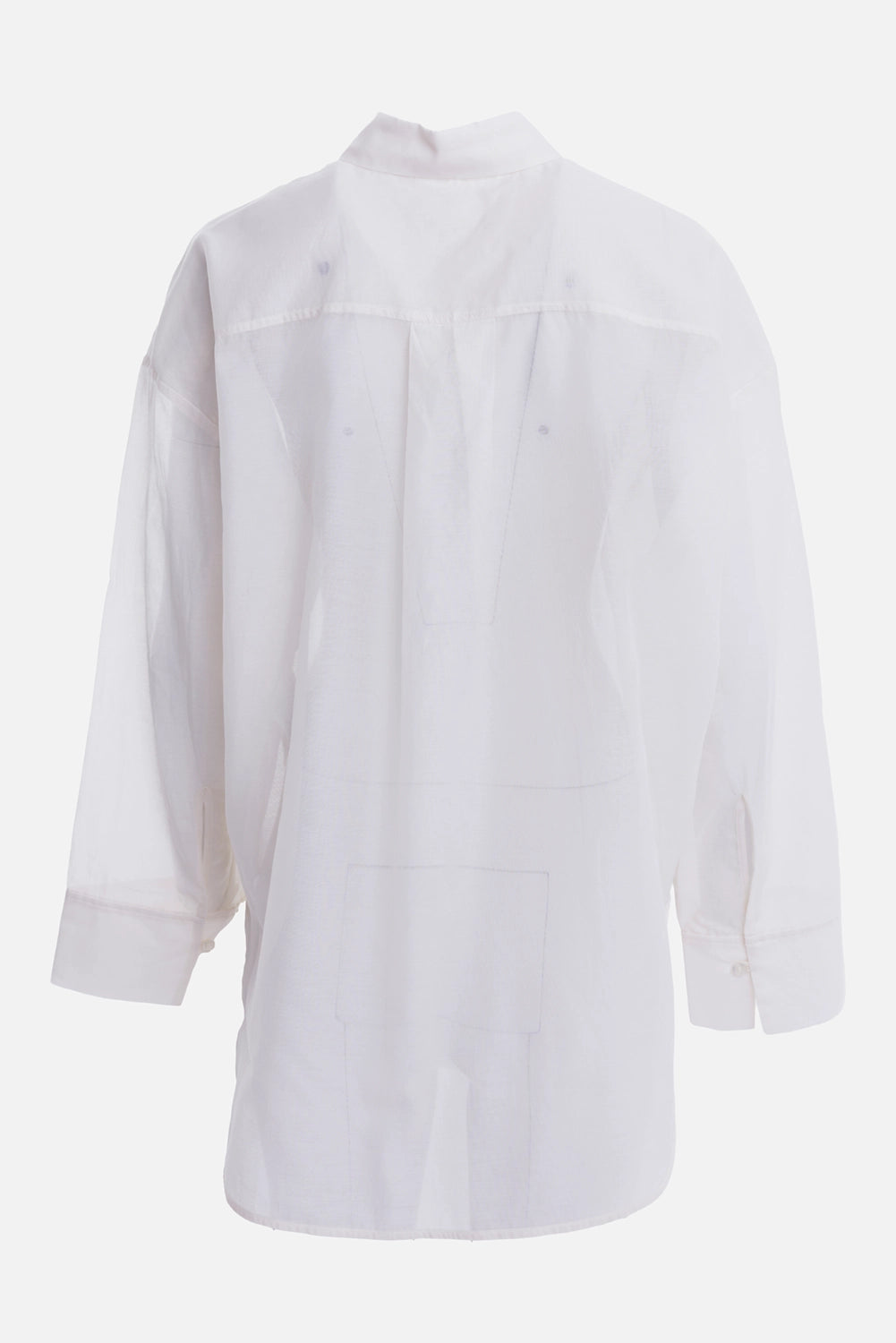 By Malene Birger women's shirt in Soft White, back view with dropped shoulders and patch details