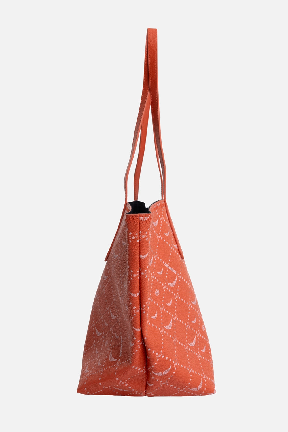 Zadig&Voltaire women's shopper tote in Flame, side view, slim shoulder straps and tapered gusset