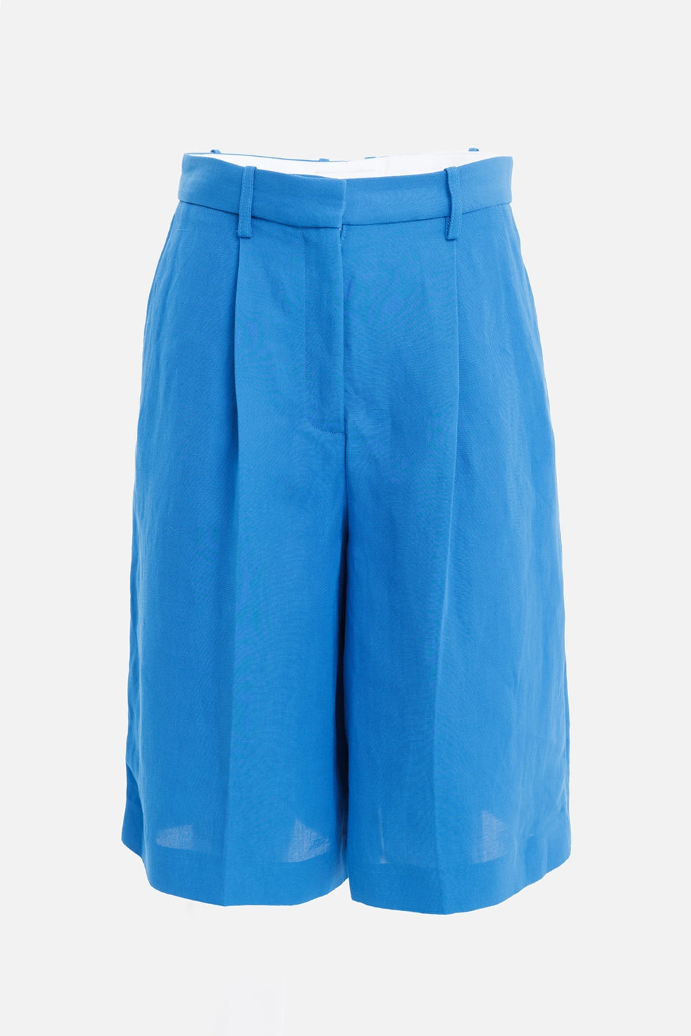 JOSEPH women's shorts in Siam Blue, front view with belt loops, concealed fastening and tailored pleats