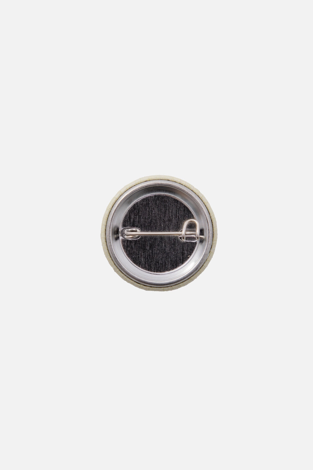I Like Sigmund unisex pin badge in ivory/black, back view, metal safety pin closure