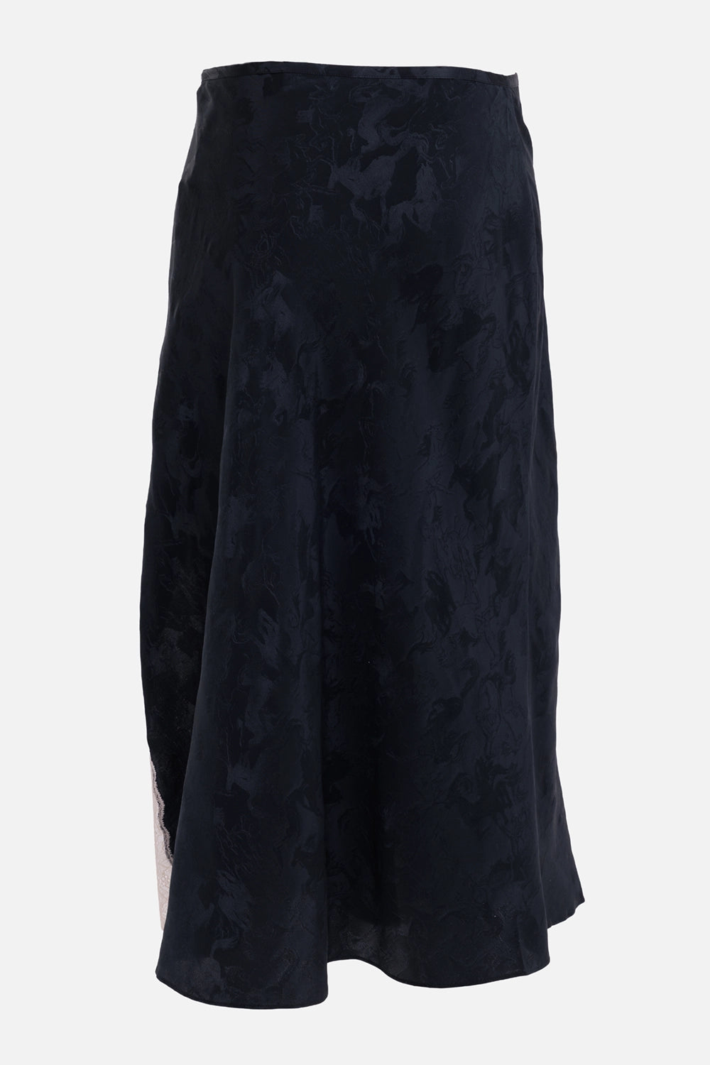 Zadig&Voltaire women's silk midi skirt in Gloom, back view with tonal horse jacquard and fluid midi hem
