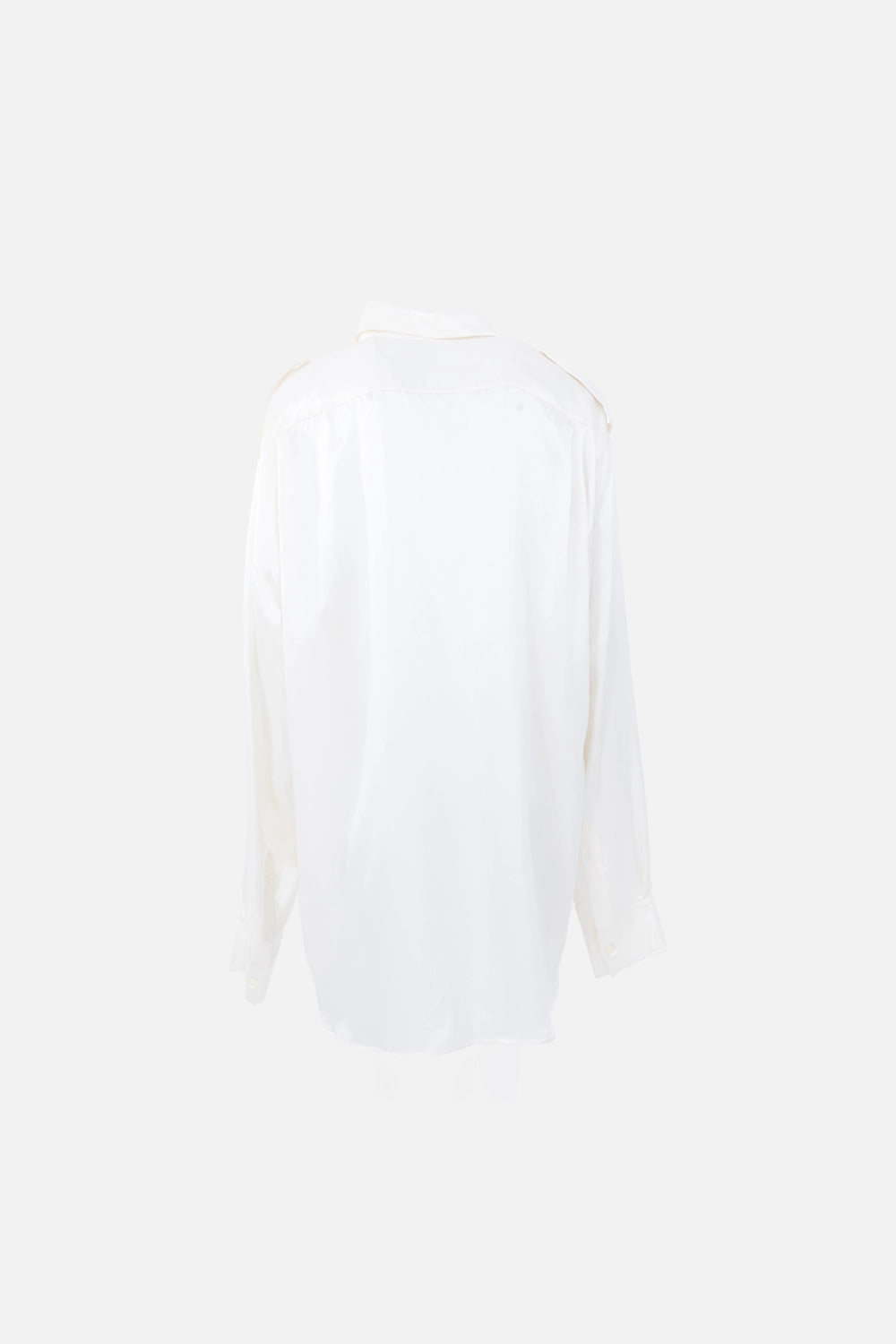 Pre-owned Ann Demeulemeester silk shirt in ivory, back view, longline silhouette with curved hem