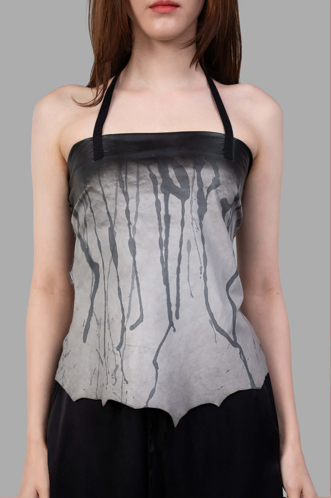 Giovanni Cavagna Gradient-print Top showcased on a model, featuring an innovative grey design with a unique drip pattern.