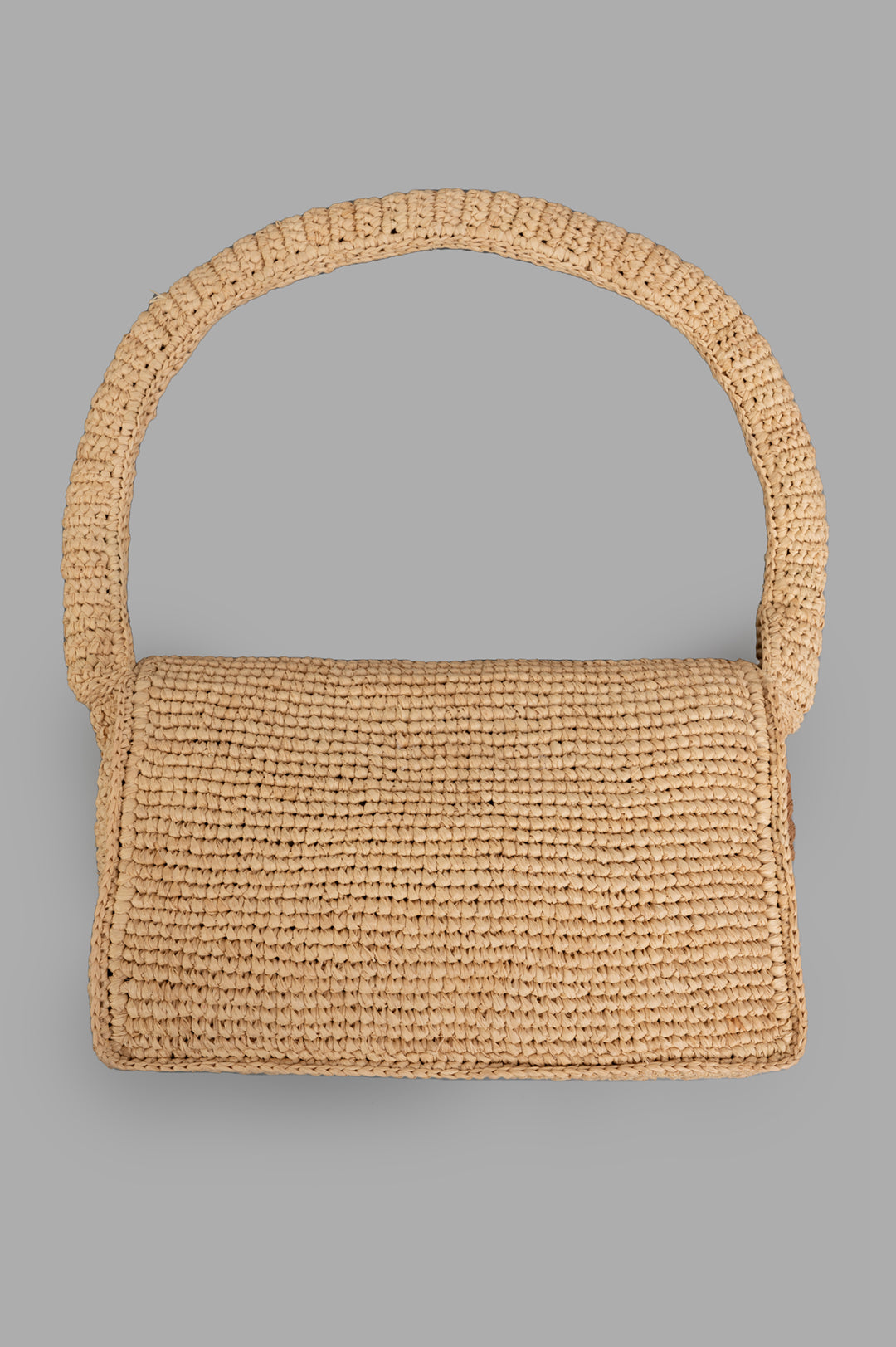 By Malene Birger Miro Shoulder Bag in natural raffia, showcasing the textured front and handle in a stylish design.