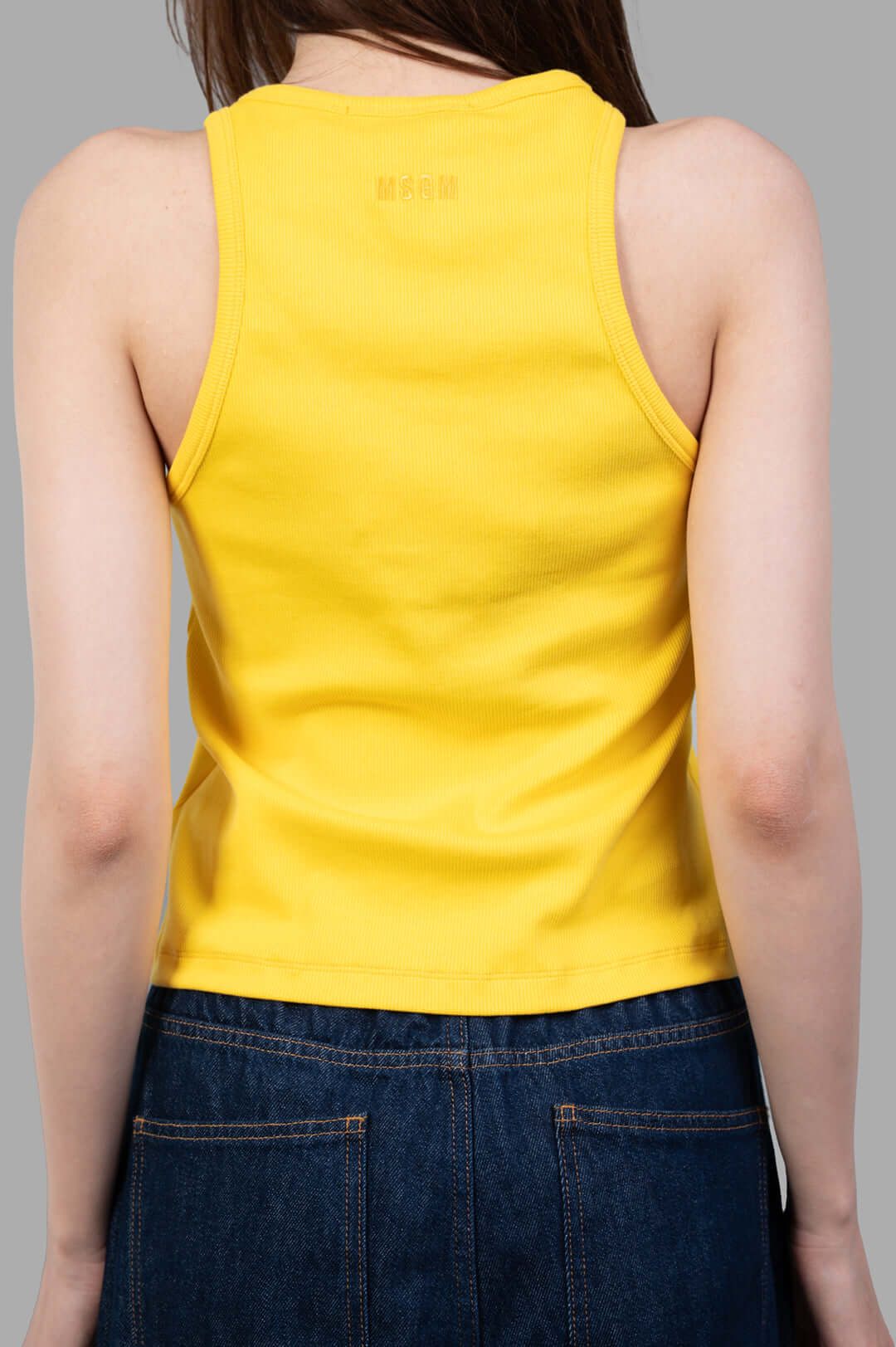 MSGM Disc-embellished Tank Top in yellow, showcasing back detail and ribbed texture, perfect for versatile styling.