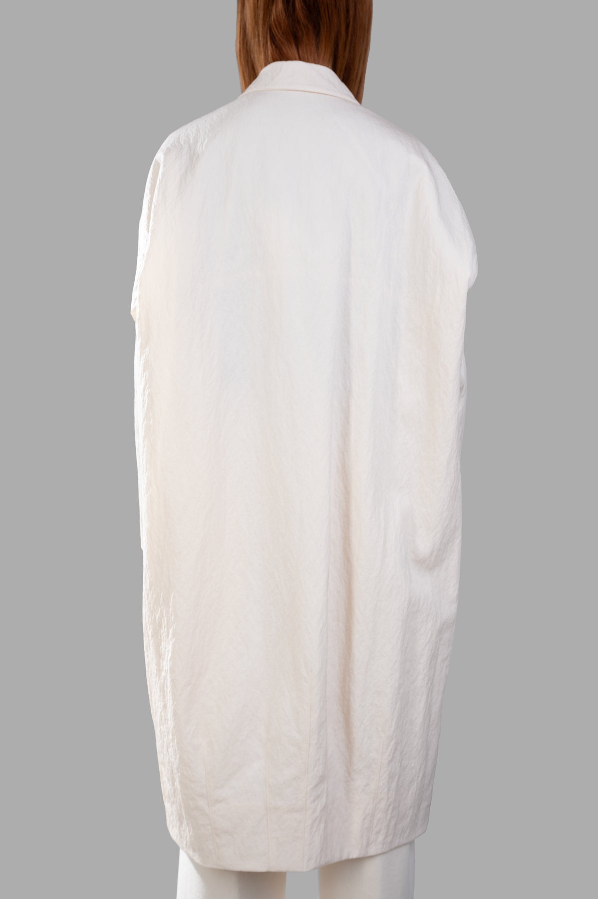 Gentry Portofino Cream Oversized Coat, textured ecru coat viewed from the back, perfect for stylish layering.