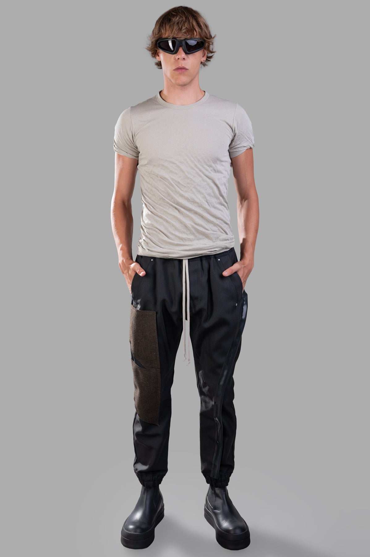 Rick Owens Porterville Mastodon Megacargo Pants, full-length, black, on-model, dual cargo pockets, elasticated waist and.